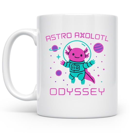 Astro Axolotl Magic 11 oz Coffee Mug - Vaporwave Art for Space Lovers White Ceramic Gift