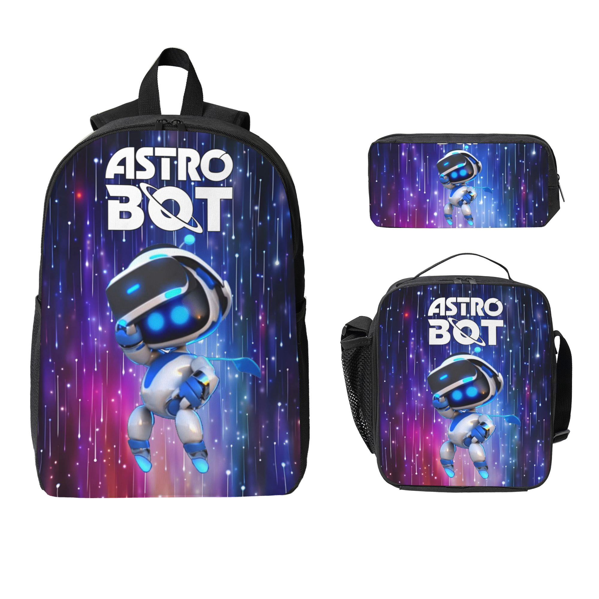 Astro Bot 3 Piece Backpack Set With Lunch Bag Pencil Case , High ...