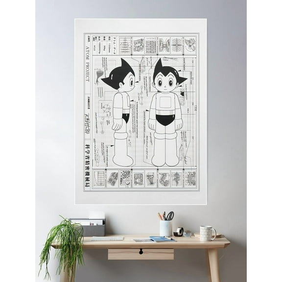 Astro Boy Blueprint Poster Wall Art, Modern Wall Decor For Living Room Bedroom, 12x18 UNFRAMED