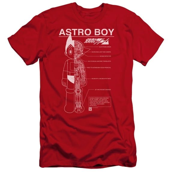 Astro Boy Schematics Premium Canvas T-Shirt Adult Slim Fit 30/1 Red