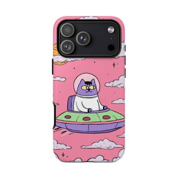 Astro Cat UFO Spacecraft Cartoon Art Case with iPhone 17 to 11 Pro Max