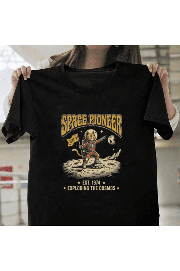 Astro Crew Space Cat Riding Rocket Retro Vintage Cosmic Feline Unisex T-Shirt, up to size 3XL.