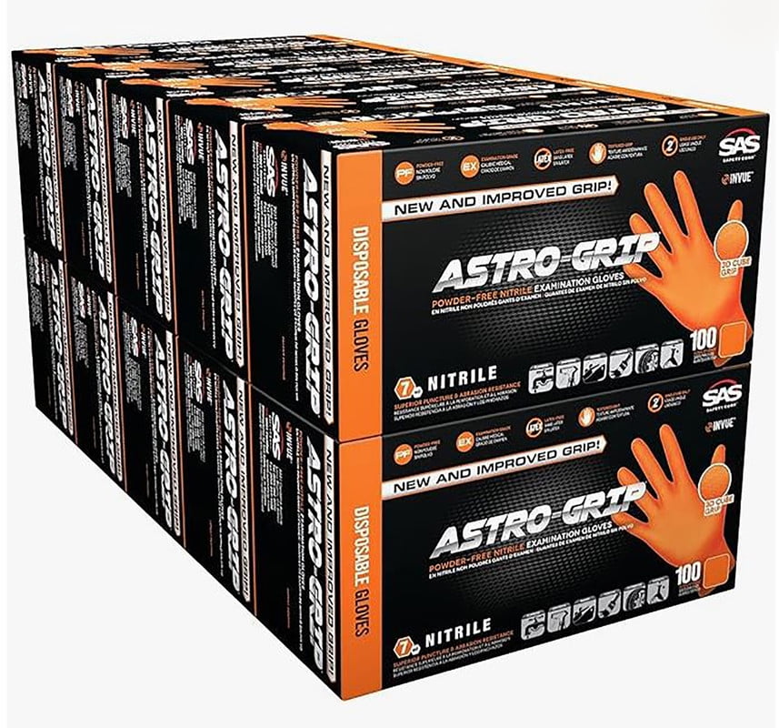 Astro-Grip 66474 Powder-Free Exam Grade Nitrile Disposable Gloves - 7 Mil, Size XL, 100 Gloves/Box, 10 boxes/case