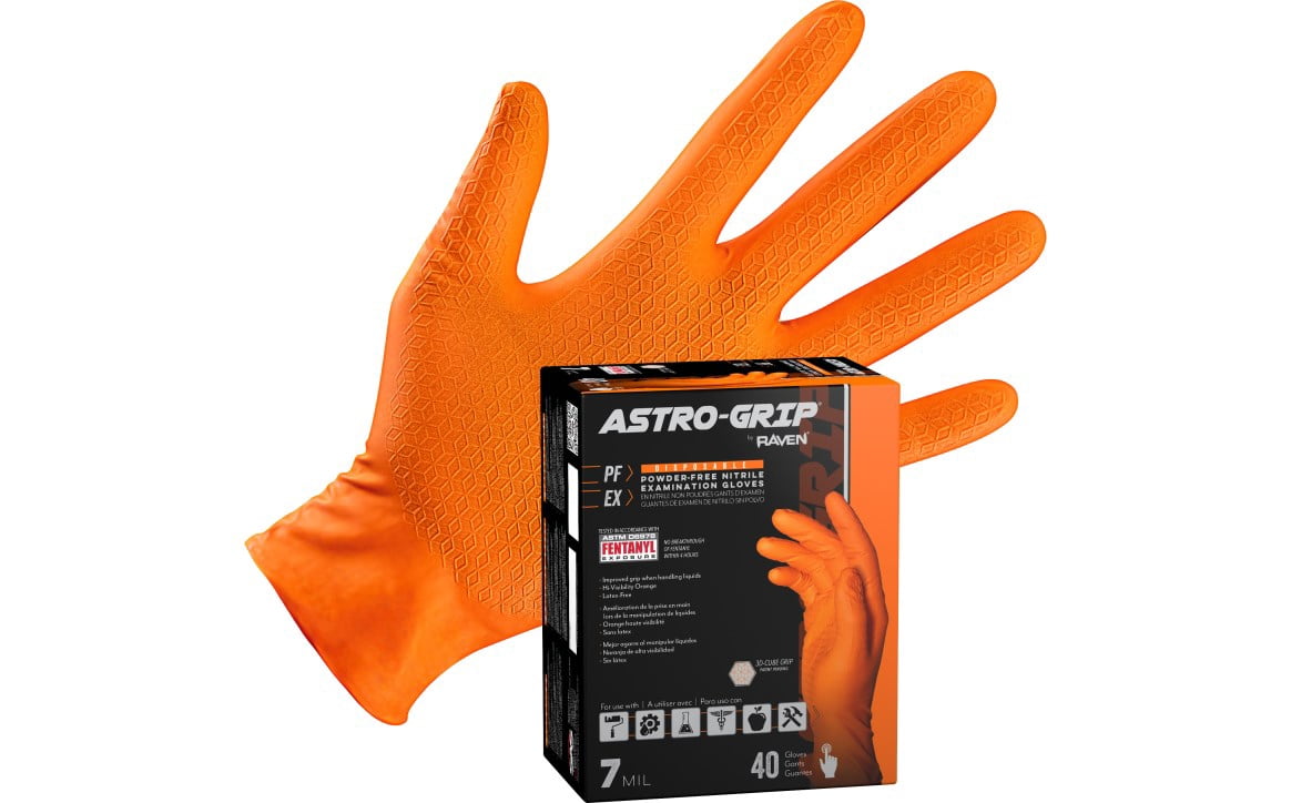 SAS Astro-Grip Nitrile Gloves - 10 Boxes, 1000 Gloves Total, Large Orange 7 Mil, Chemical Resistant