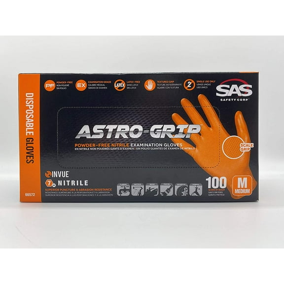 Astro Grip Powder-free 6mil Nitrile Orange Hi-Visibility Glove - Medium
