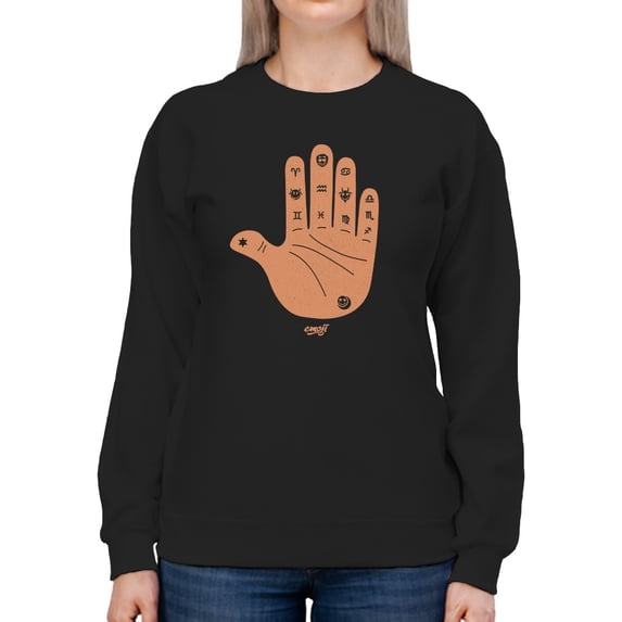 Astro Palmistry - Zodiac Hand Emoji Art Design Women's Sweatshirt