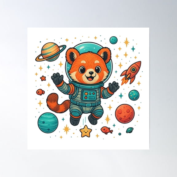 Astro Panda Poster Wall Art, Modern Wall Decor, 24x24 UNFRAMED