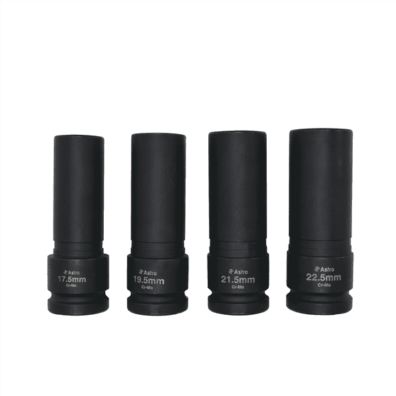 Astro Pneumatic 4pc 1/2" Drive 1/2 Size Thin Wall Lug Nut Socket Set - 17.5 - 22.5mm