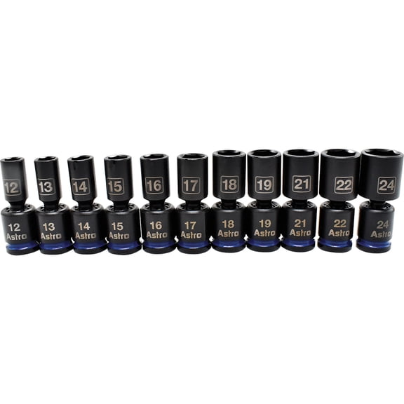 Astro Pneumatic Tool 78244M 11pc 1/2" Drive Mid-Length Pinless Universal Impact Sockets - Metric AST-78244M