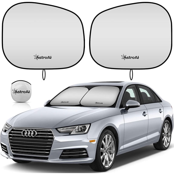 AstroAI Car Sun Shade Windshield -2 Piece Foldable Sunshade for Car Windshield Blocks Max UV Rays and Sun Heat, Titanium Silver Fabric Material, for Most Compact Sports Cars(Small 23.2 x 29.1 inches)