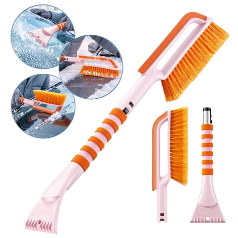 AstroAI 27" Snow Brush with Ice Scraper & Silicone Squeegee, 3-in-1 Detachable Snow Removal Tool, Aluminum Cleaner & Ice Remover, Winter Accessories for Auto Cars, SUVs, Trucks, Pink