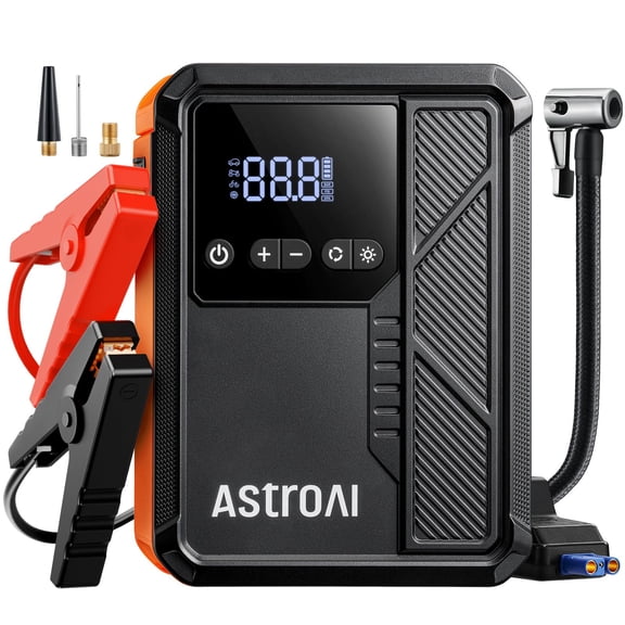 AstroAI Beta822 3000A Jump Starter with Air Compressor, 150PSI Portable Tire Inflator with Auto-Shutoff, 12V Car Battery Booster (9.0 Gas/7.0L Diesel) with LED Light and Jumper Cables, Black
