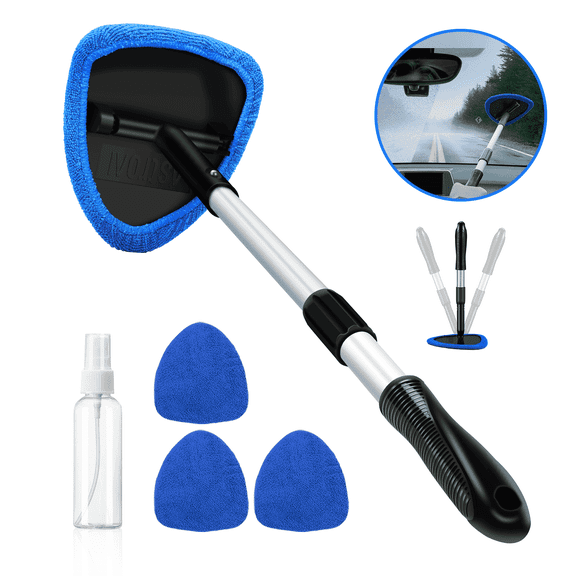 AstroAI Car Wash Brush, Windshield Cleaner Wand, Glass Cleaning Mop Kit, Handle Cleaner Tool with Spray Bottle for Car Window, Blue, for Gift