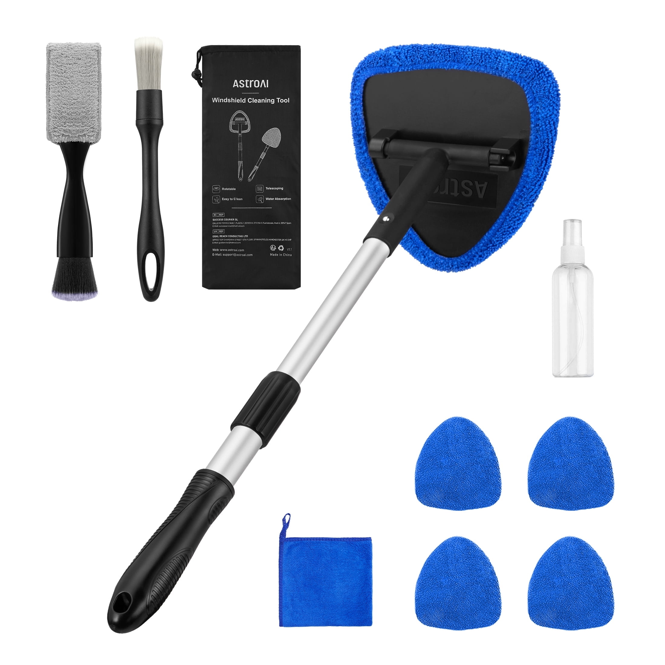 AstroAI Car Wash Kit Windshield Cleaning Tool, 9PCS Car Detailing Brush Set, for Wheel, Dashboard, Air Vent, Leather and Exterior, Complete Car Care Tools