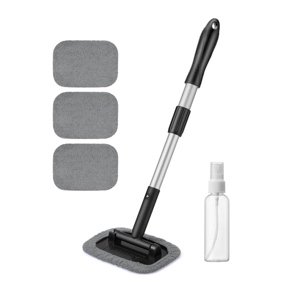 AstroAI Car Window Cleaning Tool Windshield Cleaner with Extendable 180° Rotating Handle, 4 Reusable Washable Large Sponge Pads, Spray Bottle, for Cars & SUVs, Gray