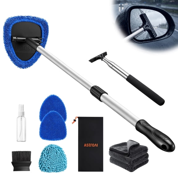 AstroAI 8-in-1 Window Cleaning Kit, Extendable Car Windshield Cleaner with Squeegee, Spray Bottle, Air Vent Brush, Wash Mitt, Drying Towel & Storage Bag, Complete Car Interior & Exterior Cleaning Set
