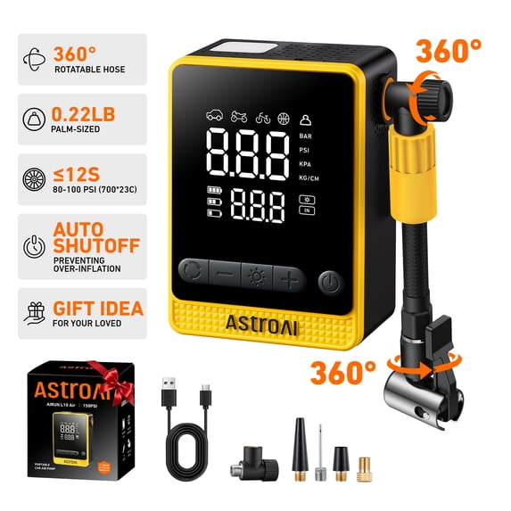 AstroAI Cordless Tire Inflator for Car & Bike 160PSI, 6-IN-1 Electric Bike Tire Pump 12s Fast Inflate, 6000mAh Portable Air Compressor Bicycle Pump Air Pump for Car Tires, Bicycles, Motorcycles. Gift