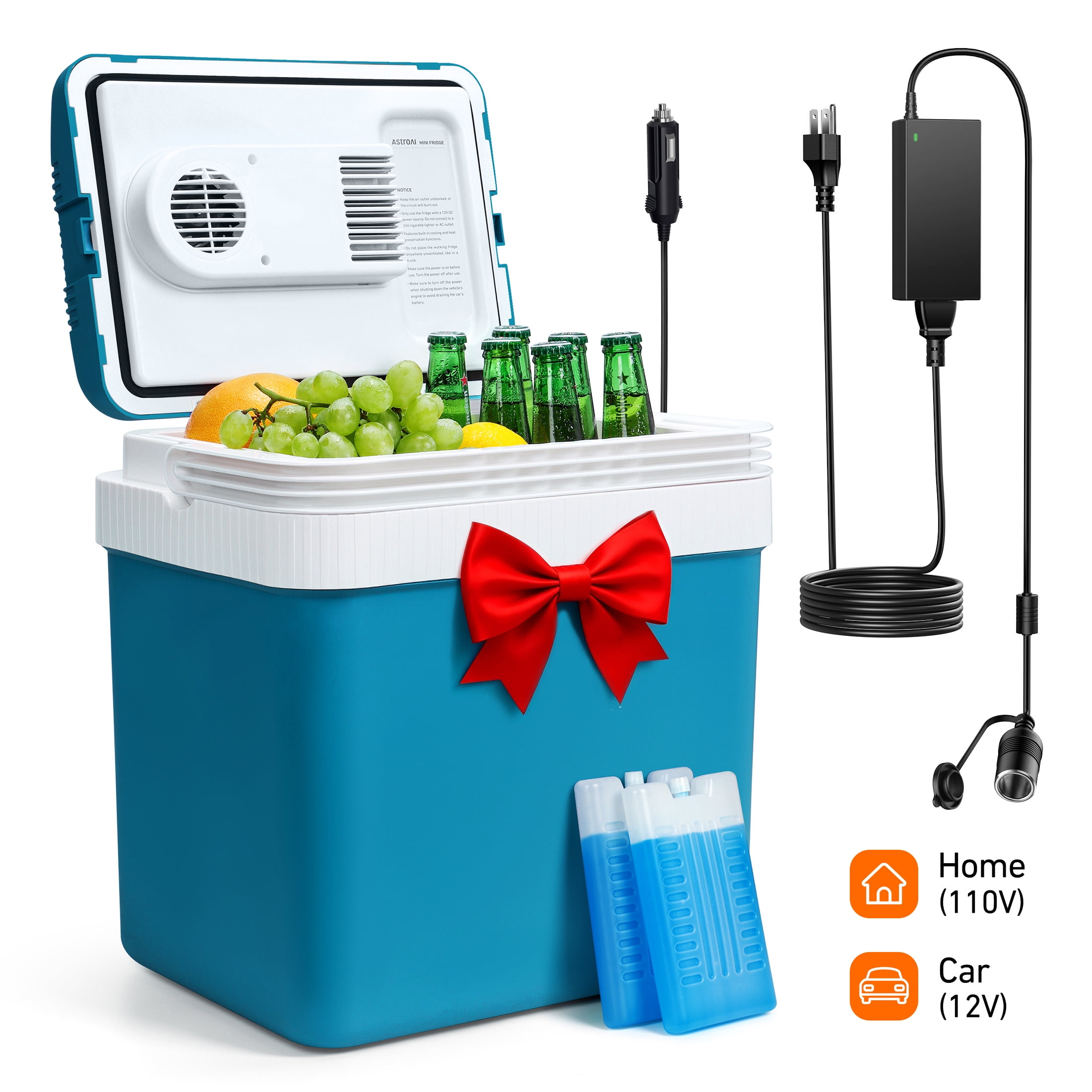 AstroAI Electric Cooler 26 Quarts/ 24 Liter, Car Cooler for Beverage, Beer, Wine, Seafood, Fruits, Home and Travel with 2 Ice Packs, AC, DC, RV use