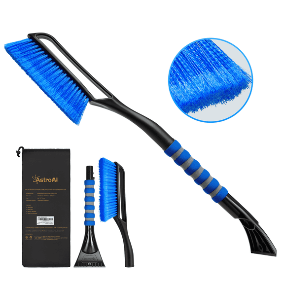 AstroAI Ice Scraper and Detachable Snow Brush for Cars, Snow Broom with Foam Grip, Blue, 1 Pack