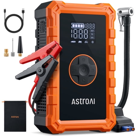 AstroAI Car Jump Starter with Air Compressor Tire Inflator,3000A Battery Portable Jumper Cables with 150PSI Cordless Tire Pump Air Pump, 12V Battery Charger Booster, 9.0L Gas & 6.5L Diesel Engines