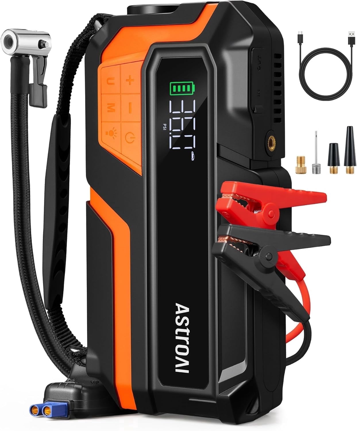 AstroAI M12 Portable Jump Starter with 150PSI Air Compressor, 4000A Car Battery Booster Pack (All Gas &10L Diesel) with Tire Inflator, LED Display, Emergency Light, for 12V Cars, Motorcycles, SUVs