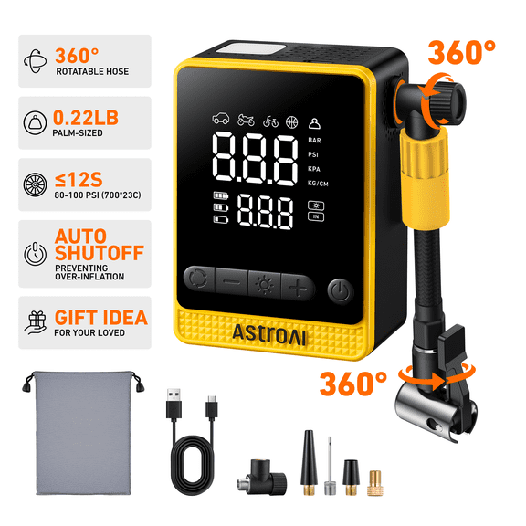 AstroAI Cordless Tire Inflator for Car & Bike 150PSI, 6-IN-1 Electric Bike Tire Pump 12s Fast Inflate, 6000mAh Portable Air Compressor Bicycle Pump Air Pump for Car Tires, Bicycles, Motorcycles