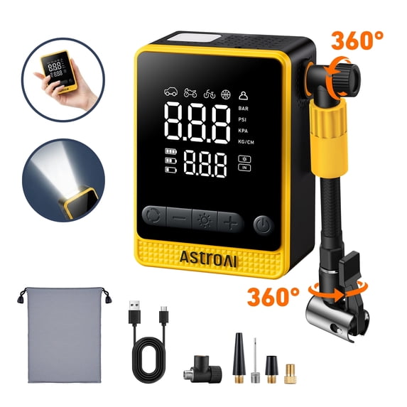AstroAI Cordless Tire Inflator for Car & Bike 150PSI, 6-IN-1 Electric Bike Tire Pump 12s Fast Inflate, 6000mAh Portable Air Compressor Bicycle Pump Air Pump for Car Tires, Bicycles, Motorcycles