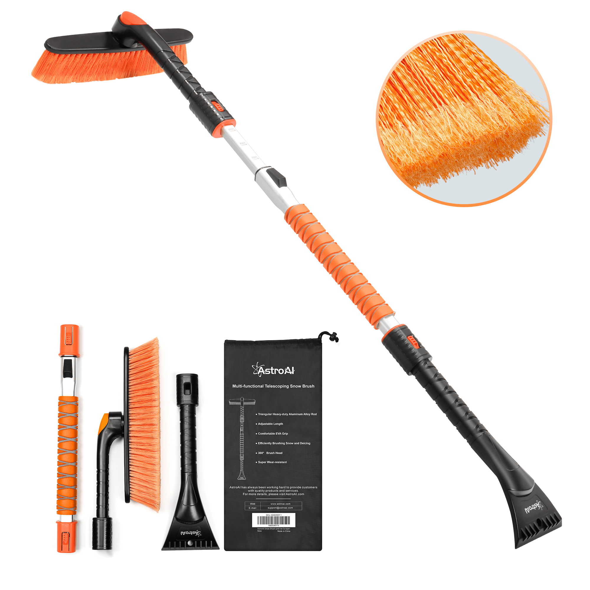 41'' Extendable 3 IN 1 Snow Brush Removable with Ice Scraper Detachable  Handle