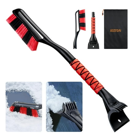 AstroAI Snow Brush and Ice Scrapers for Car Windshield, Detachable Snow Scrapers with Ergonomic Foam Grip for Cars, Trucks, SUVs, Red