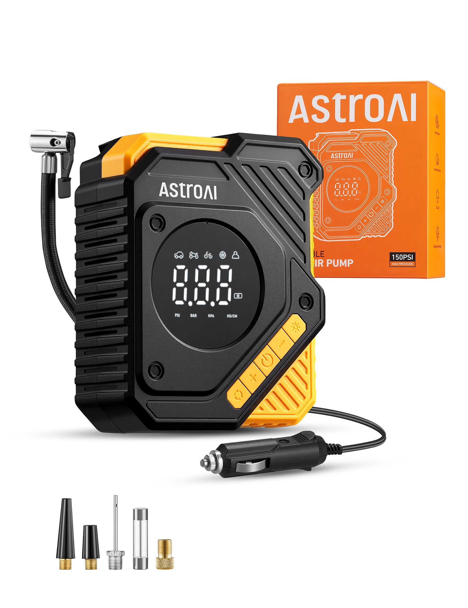 Walmart Coupons of AstroAI Tire Inflator Air Compressor 12V DC, Digital Car Tire Pump 150 PSI, Preset Tire Pressure & Auto Shutoff, Electric Air Pump for Car Tires, Bicycles, Other Inflatables Yellow