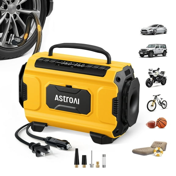AstroAI Tire Inflator Air Compressor Portable Electric Pump for Tires, Air Pump with Dual Metal Motors Dual Power Sources 12V DC/110V AC