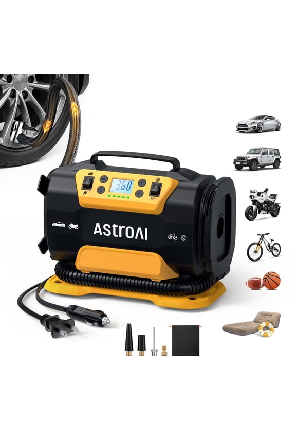 Tire Inflator Air Compressor Portable Electric Pump, 150 PSI Air Pump with Dual Metal Motors Dual Power Sources 12V DC/110V AC for Car Bicycle Motorcycle Ball Air Mattress, for Gift