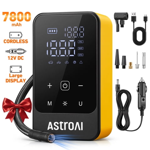 AstroAI Cordless Tire Inflator Air Compressor 150PSI with Large Dual Digital Display, 7800mAh Long Range Battery, Electric Pump with LED Light, Air Pump for Car Tires, Bike, Bicycle, Motorcycles
