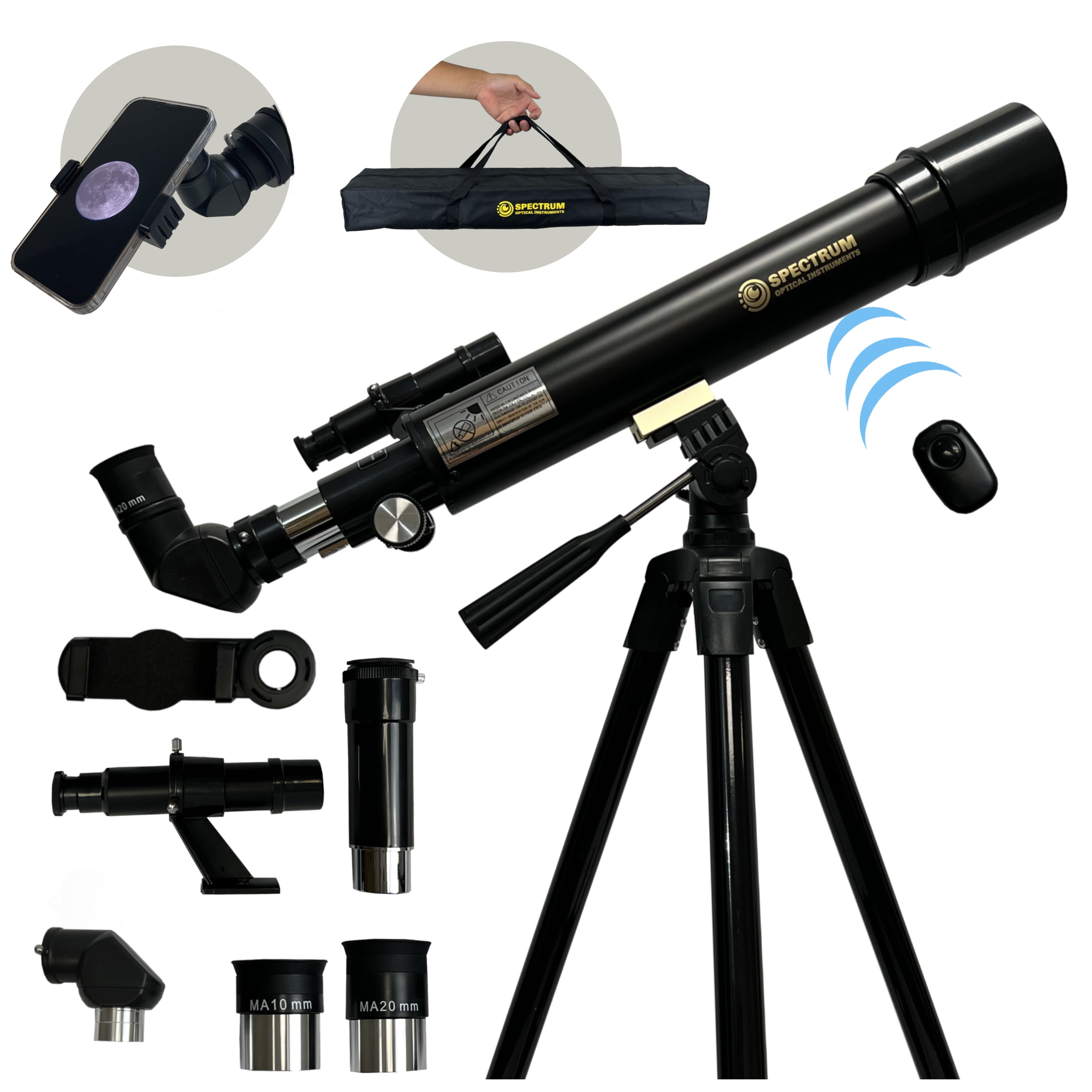 AstroLite 60AZ Refractor Telescope Carry Bag Bundle 60mm Aperture 500mm Focal Length Telescope Bonus Smartphone Adapter - Alt-AZ Gift Telescope for Beginners - day and night use Compact