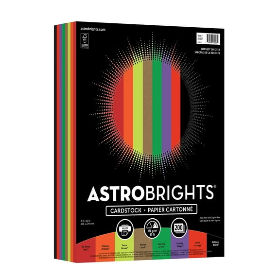 Astrobrights 65 lb. Cardstock 8.5" x 11" Harvest Specter Assortment 200 Sheets (91807)