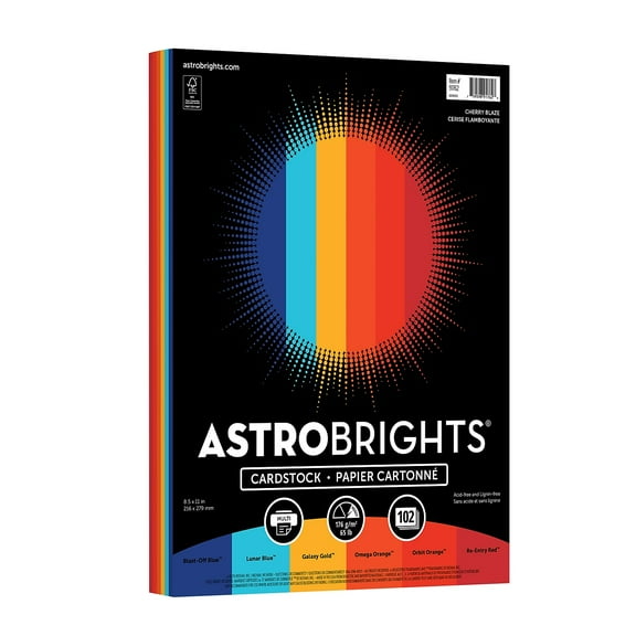 Astrobrights 65 lb. Cardstock Paper 8.5" x 11" Cherry Blaze Assortment 102 Sheets (91762)