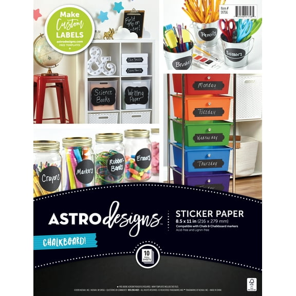 Astrobrights Black Chalkboard Sticker Paper, 8.5" x 11", 10 Sheets, New Condition, Rectangle