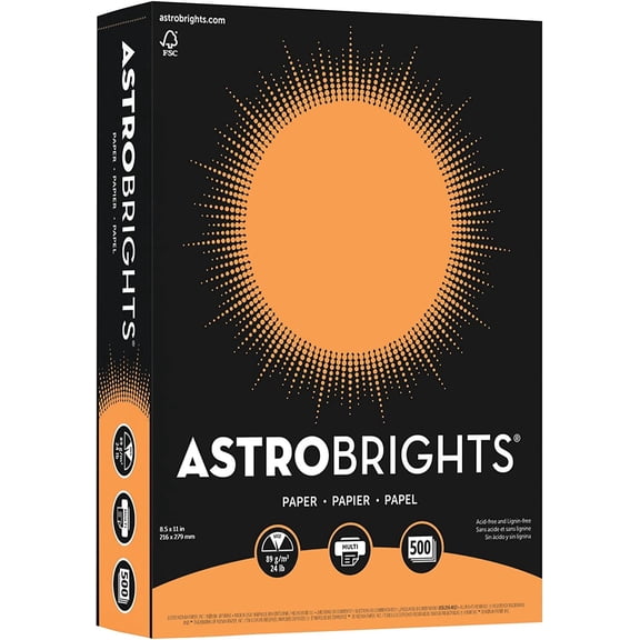 Astrobrights Bright Color Paper, 8 1/2in. x 11in., 24 Lb, FSC Certified, Cosmic Orange, Ream Of 500 Sheets, 21658