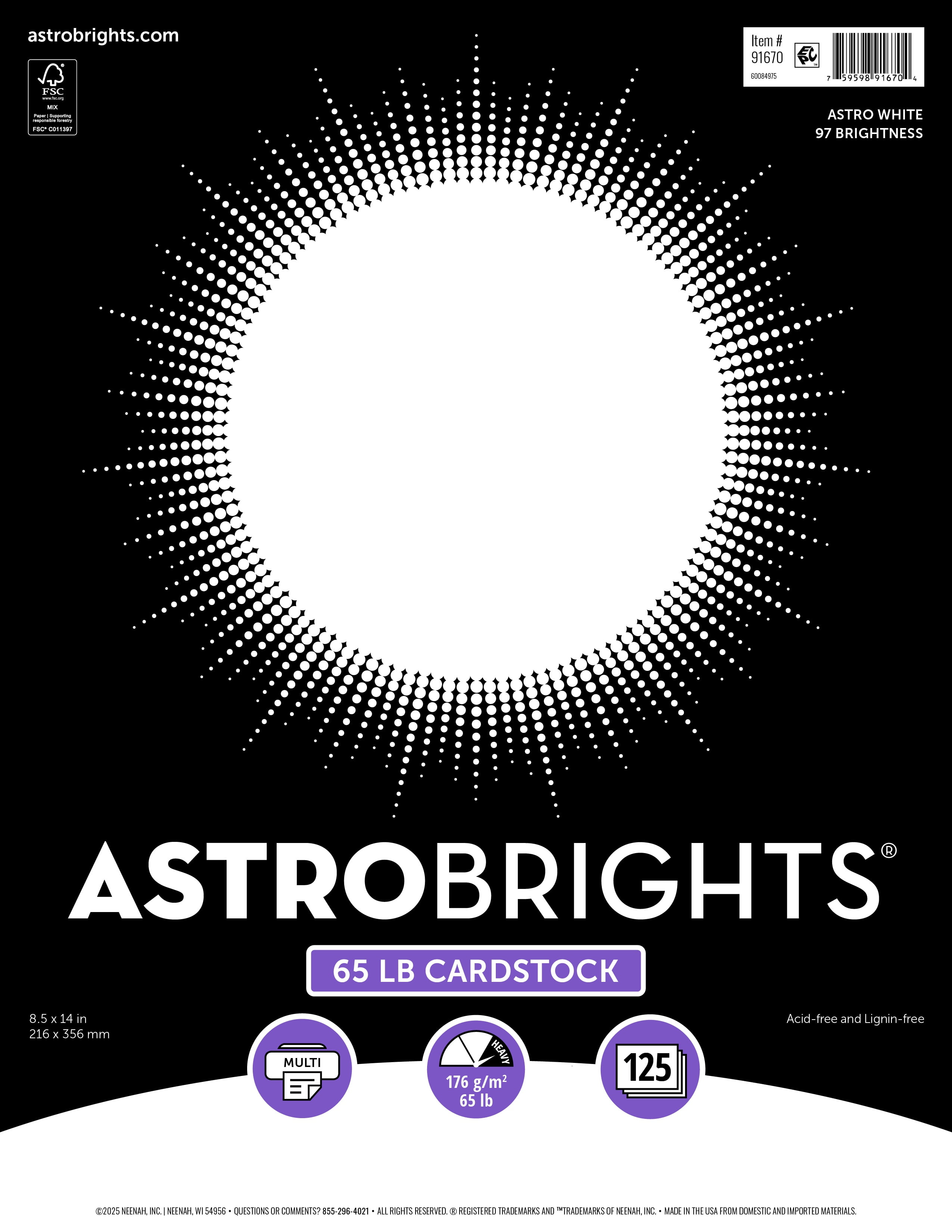 Neenah Astrobrights Bright White Cardstock Paper, 65 lb, 8.5 Neenah Astrobrights Bright White Cardstock Paper, 65 lb, 8.5