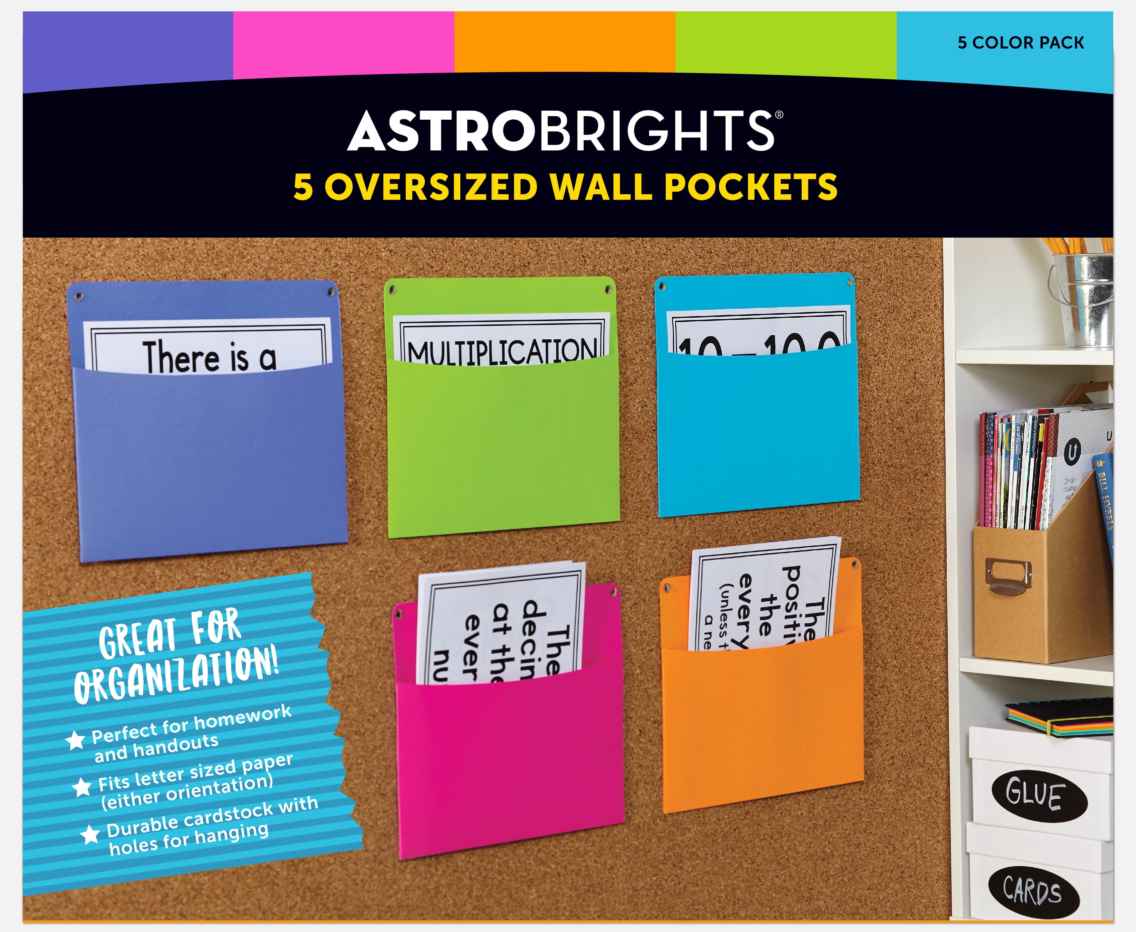 Astrobrights Wall Pockets 12 x 10 Assorted Pack Of 5 Pockets - Office Depot