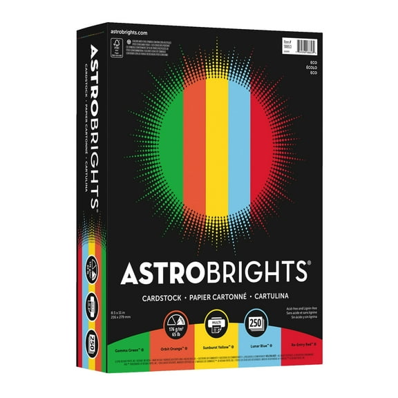 Astrobrights Color Cardstock, 8-1/2 x 11 Inches, Eco Assortment, Pack of 250
