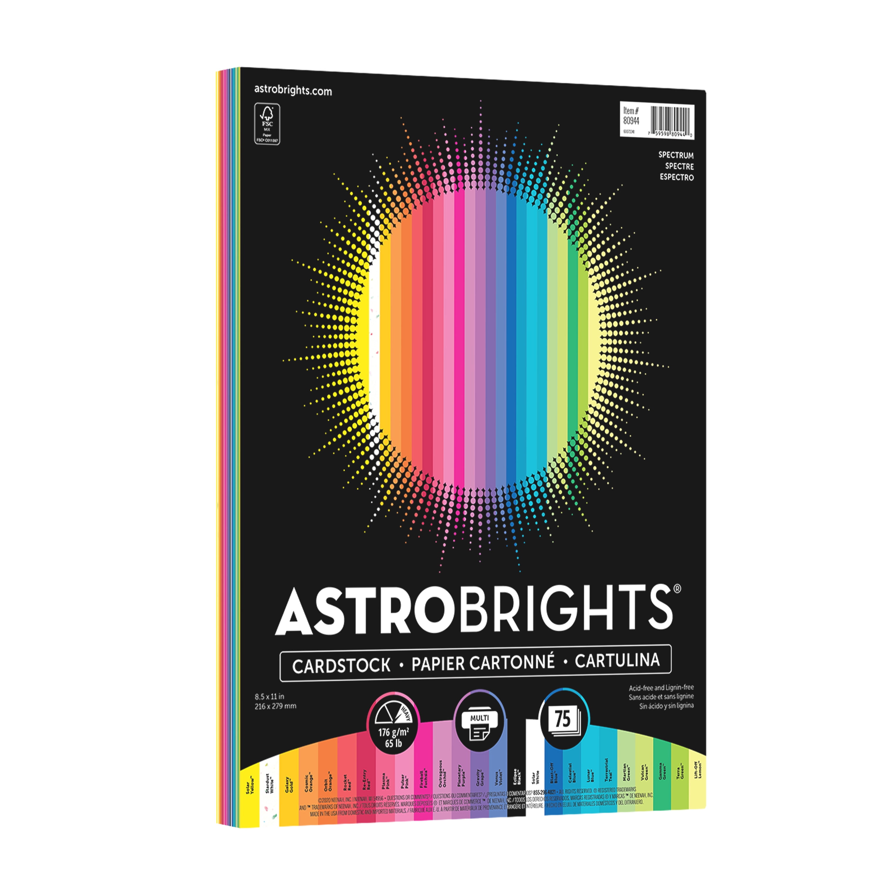 Astrobrights® Color Cardstock, 65 lb, 8.5 x 11, Lift-Off Lemon