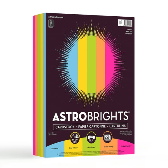 Astrobrights Bright Cardstock, 8.5" x 11", 65 lb./176 Gsm, 250 Sheets (99904-01)