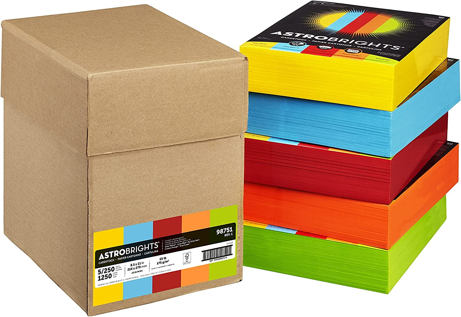 Astrobrights Color Paper, 8.5” x 11”, 24 lb/89 gsm, “Brights” 5-Color ...