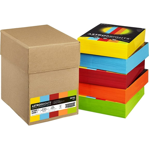 Astrobrights Color Paper, 8.5 x 11, 24 lb/89 gsm, Brights 5-Color Assortment, 500 Sheets (Pack of 5) (99608)
