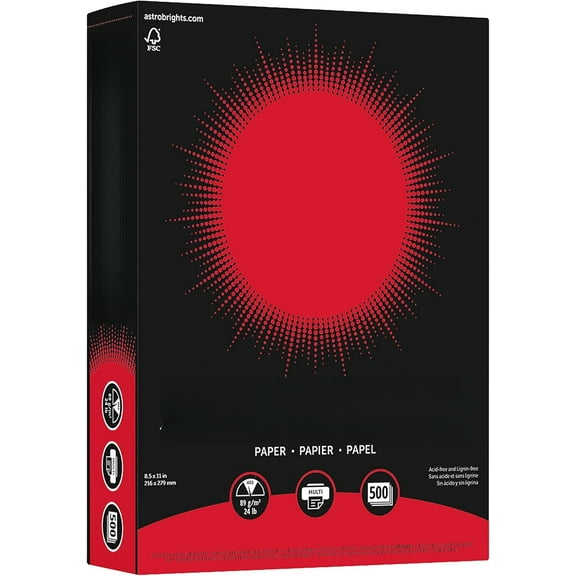 Astrobrights Color Paper, 8.5 x 11, 24 lb/89 gsm, Re-Entry Red, 500 Sheets (21558)