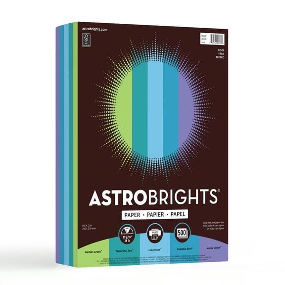 Astrobrights Color Paper, 8.5" x 11", 24 lb., Cool Assortment, 500 Sheets