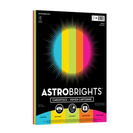 Astrobrights Colored Cardstock, 8.5" x 11", 65 lb./176 Gsm, Bright Assortment, 50 Sheets