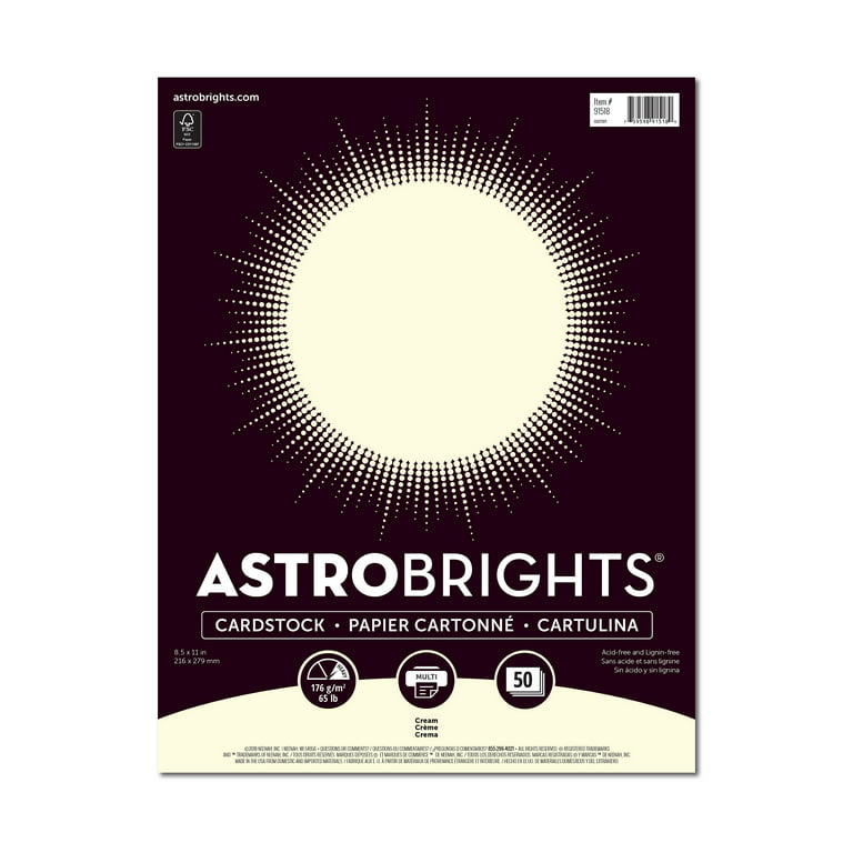 Astrobrights Colored Cardstock, 8.5 x 11, 65 lb./176 Gsm, Cream, 50 Sheets  