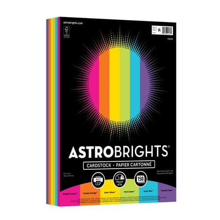 Astrobrights Colored Cardstock, 8.5" x 11", 65 lb./176 Gsm, Fiesta Assortment, 150 Sheets